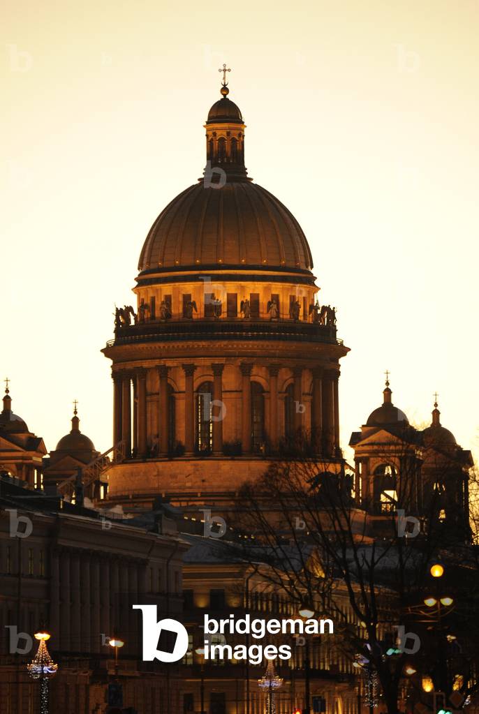 Russia. Saint Petersburg. View at dusk Saint Isaac's Cathedral. Russian Orthodox. Architec Auguste de Montferrand. Neoclassical style. 1818-1858.