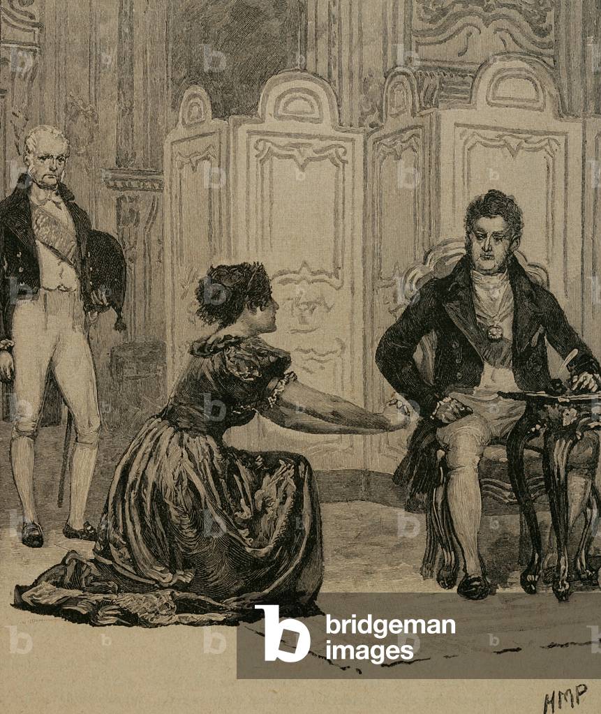 Antoine Marie Chamans (1769-1830). French politician. Madame de Lavalette, asking for clemency for her husband. Engraving.