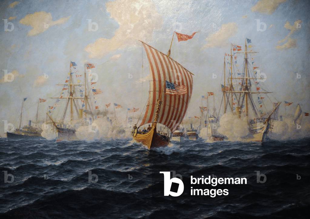 Viking arriving in Chicago, 1898, by Hjalmar Hohnssen (1852-1901)