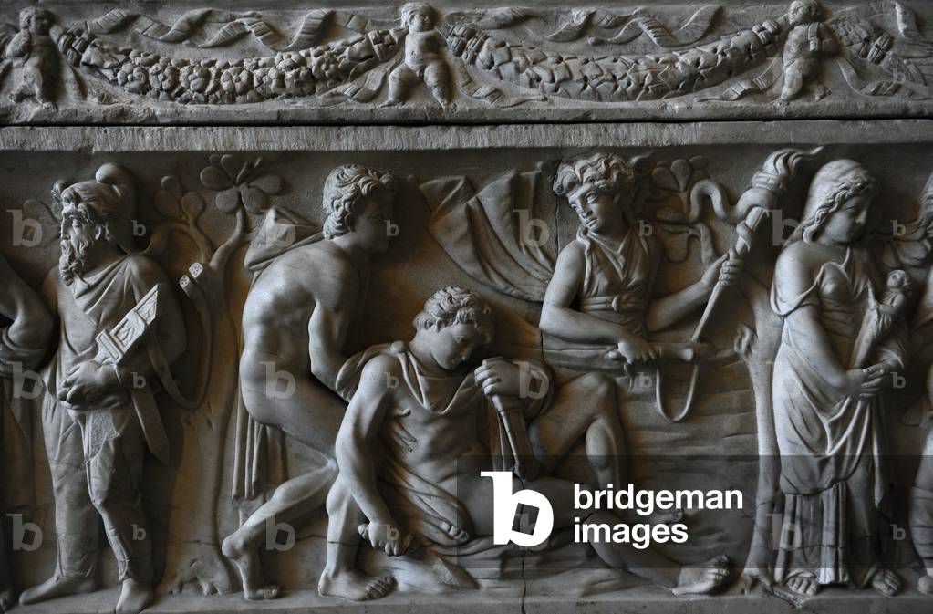 Roman sarcophagus. About 140 AD. Orestes and Iphigenia among the Taurians.