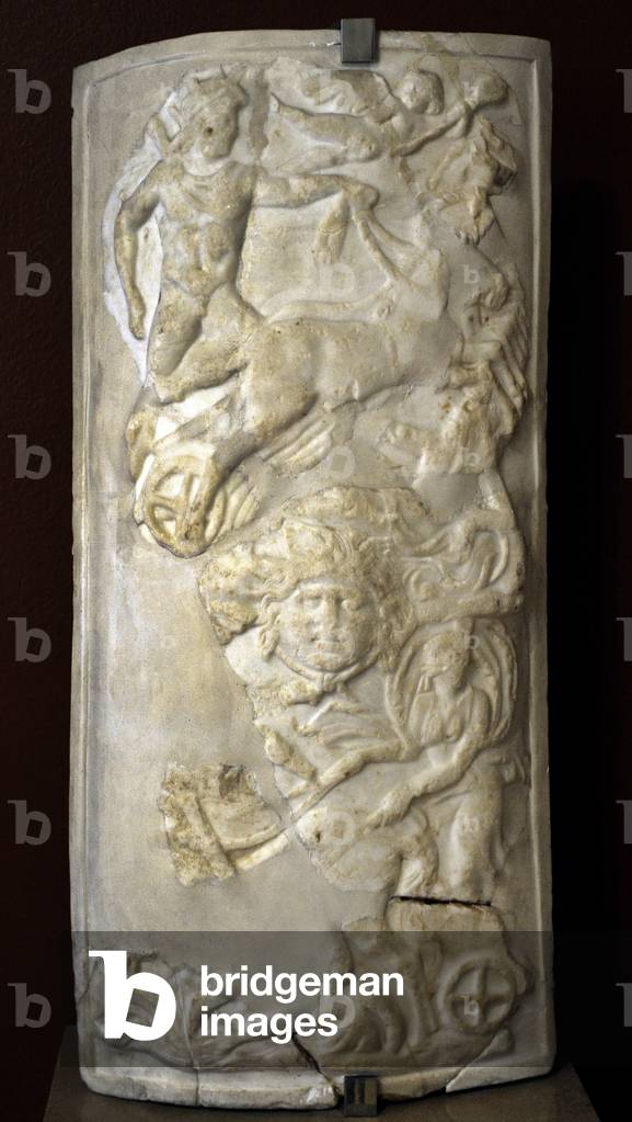 Fragment statue, Shield, Reliefs with the Sun (Helios) and the Moon (Selene), 1st-2nd century AD Spain