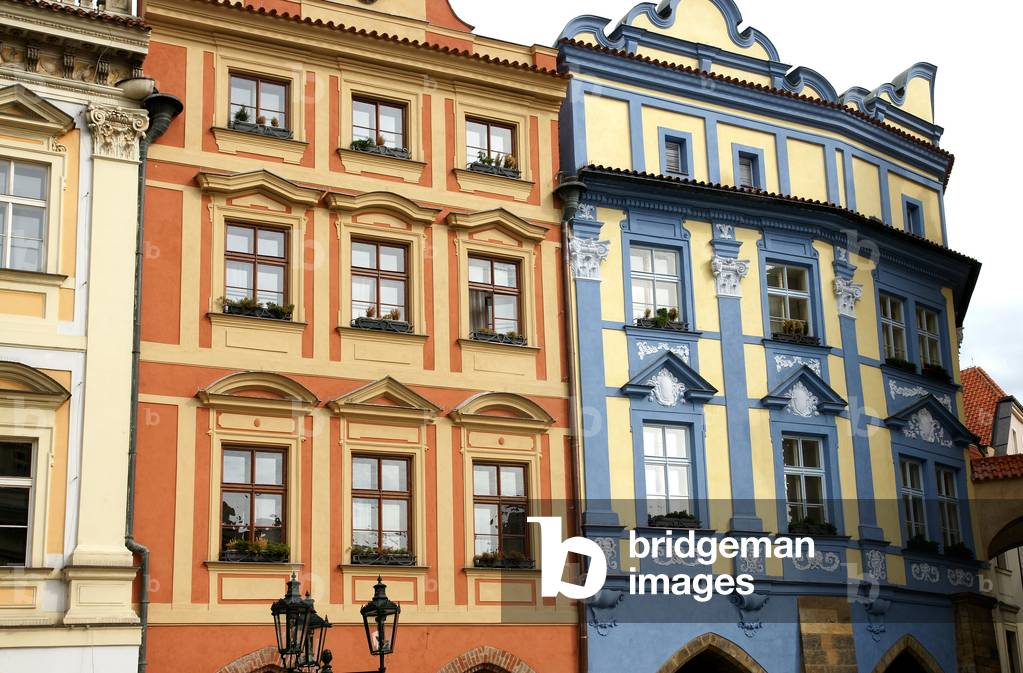 Czech Republic. Prague. The southern facades typical of the Old Town Square. Old Town area.