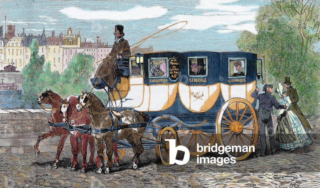 Horse-drawn omnibus.