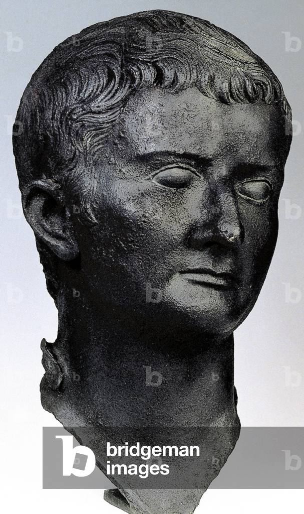Tiberius (42 B.C.-37 A. C.). Roman Emperor from 14 AD to 37 AD.  Bust. Bronze. 1st century AD. Maho?n. Museum of Minorca. Spain.