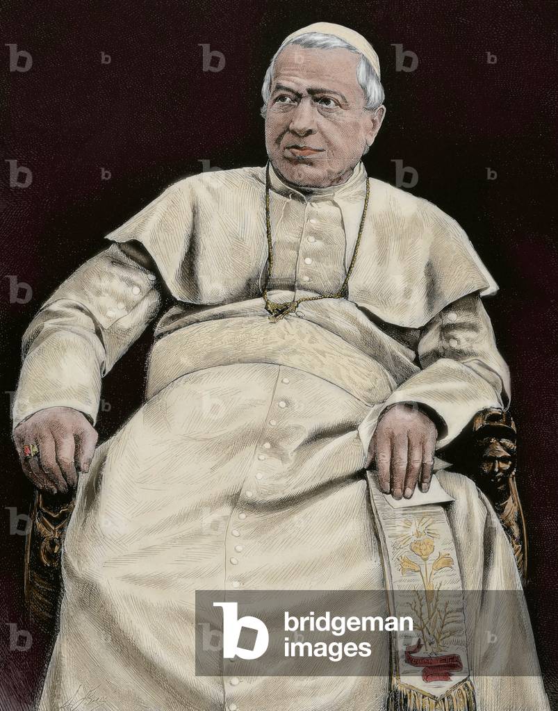 Pius IX (1792-1878), Italian pope, Portrait, Engraving, Coloured