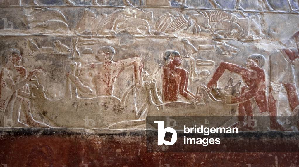 Polychrome relief depicting the capture of a hyena, Mastaba of Mereruka, Saqqara, Egypt