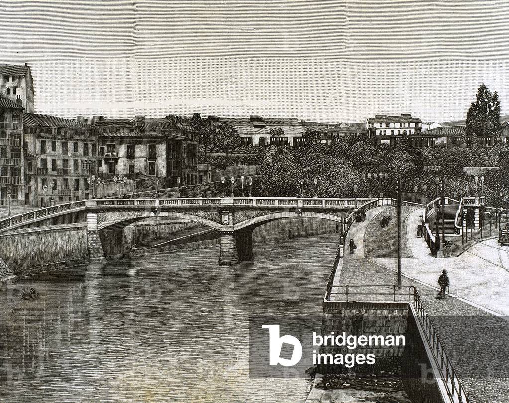 Spain. Basque Country. Bilbao. Bridge of Merced over the estuary. Engraving.