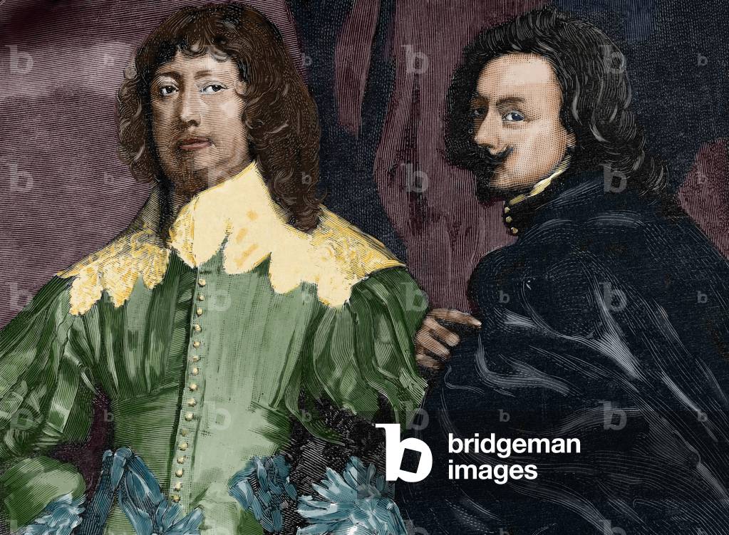 Anthony van Dyck (1599-1641) and Lord John Digby (1580-1653). Colored engraving.