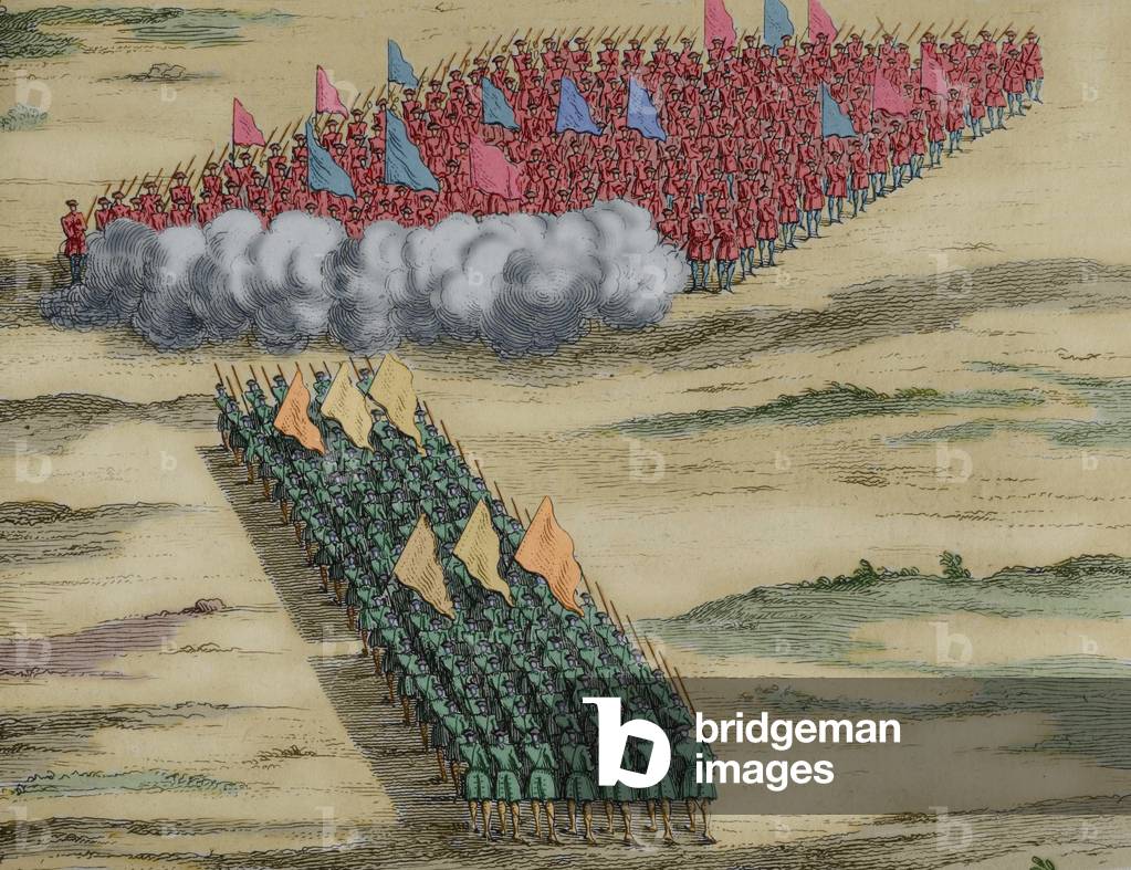 Compact quadrangle of 3600 soldiers, attacked by another 1200, 1727 (engraving)