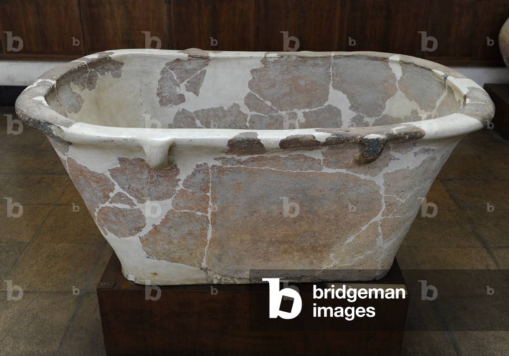 A pottery bath with four loop handles used probably as a coffin, Tell Abu-Hawam