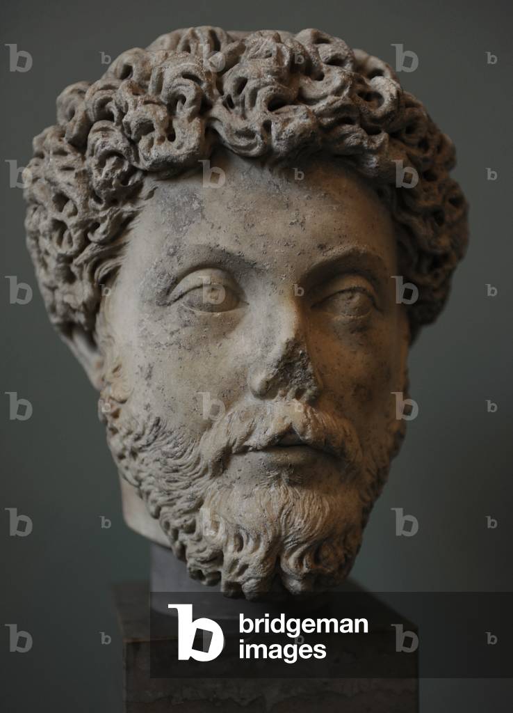 Marcus Aurelius (121-180 AD). Roman emperor from AD 161 to 180. Antonine dynasty. Bust. Marble. 161-169 A.D. Carlsberg Glyptotek Museum. Copenhagen. Denmark.