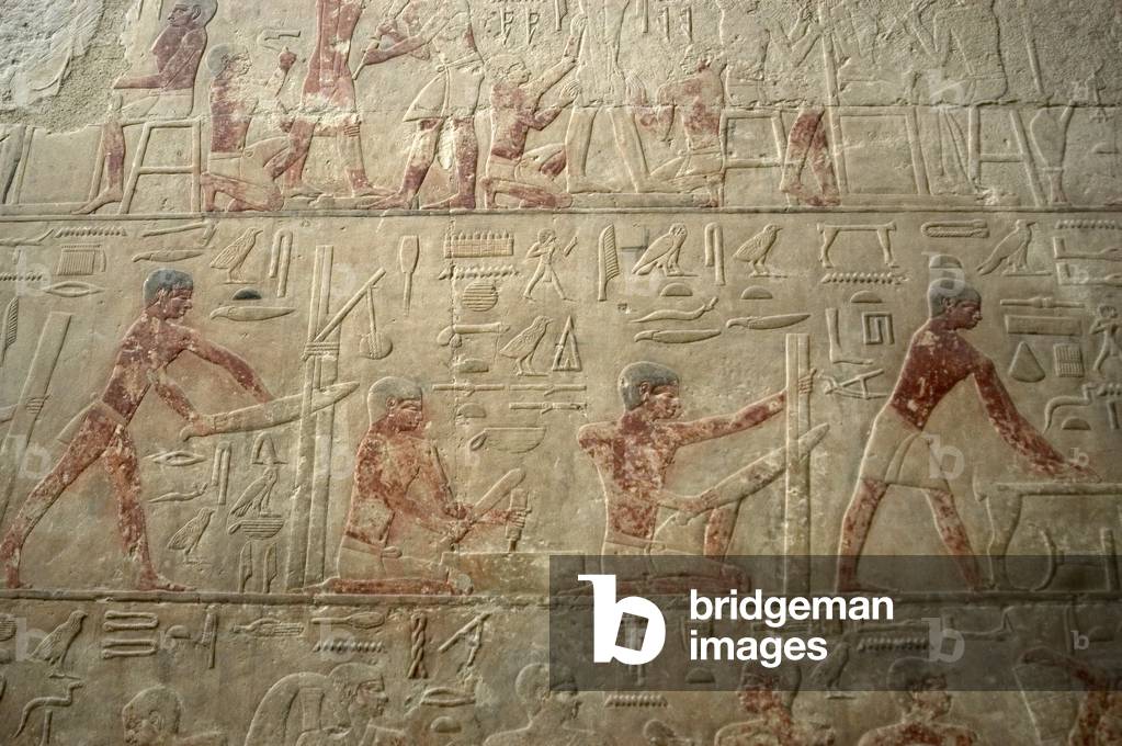 Egypt, Relief, Artisans cutting wood, Mastaba of Ti, Egypt