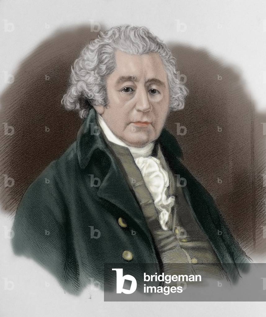Portrait of Matthew Boulton (1728-1809), British industrialist - Engraving by John W Hall after a portrait of Sir Henry William Beechey (1753-1839), colorise - Matthew Boulton (1728-1809), english manufacturer - Engraving by John W Hall after a portrait by Sir W Beechey, 19th century, colored