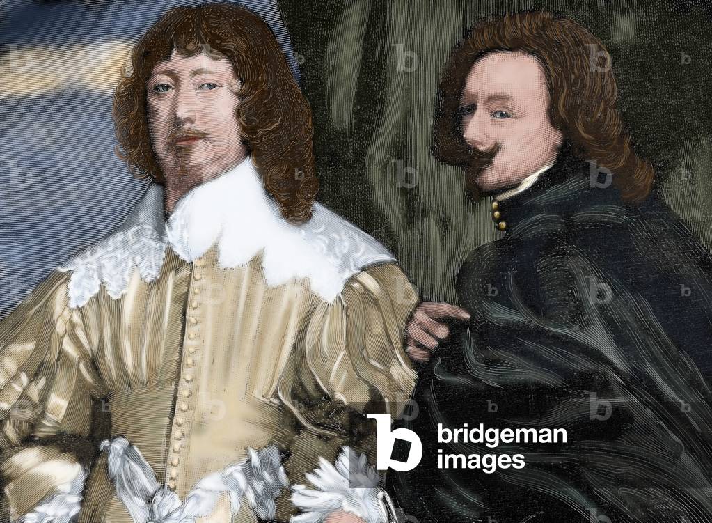 Anthony van Dyck (1599-1641) and Lord John Digby (1580-1653). Colored engraving.