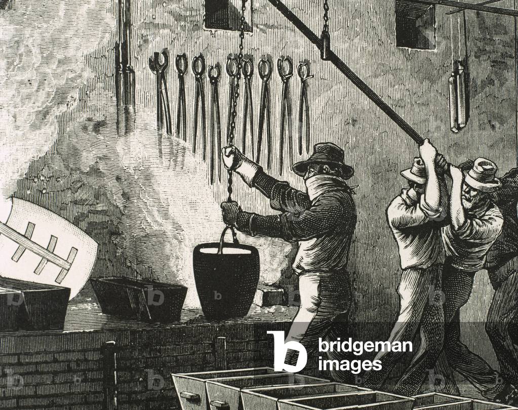 USA, Virginia, 19th century, Workers smelting and refining silver (engraving)