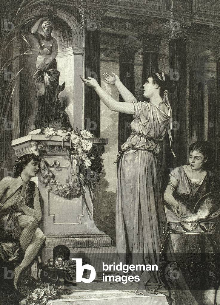 Roman Empire, Bride makes an offering to the gods (engraving)