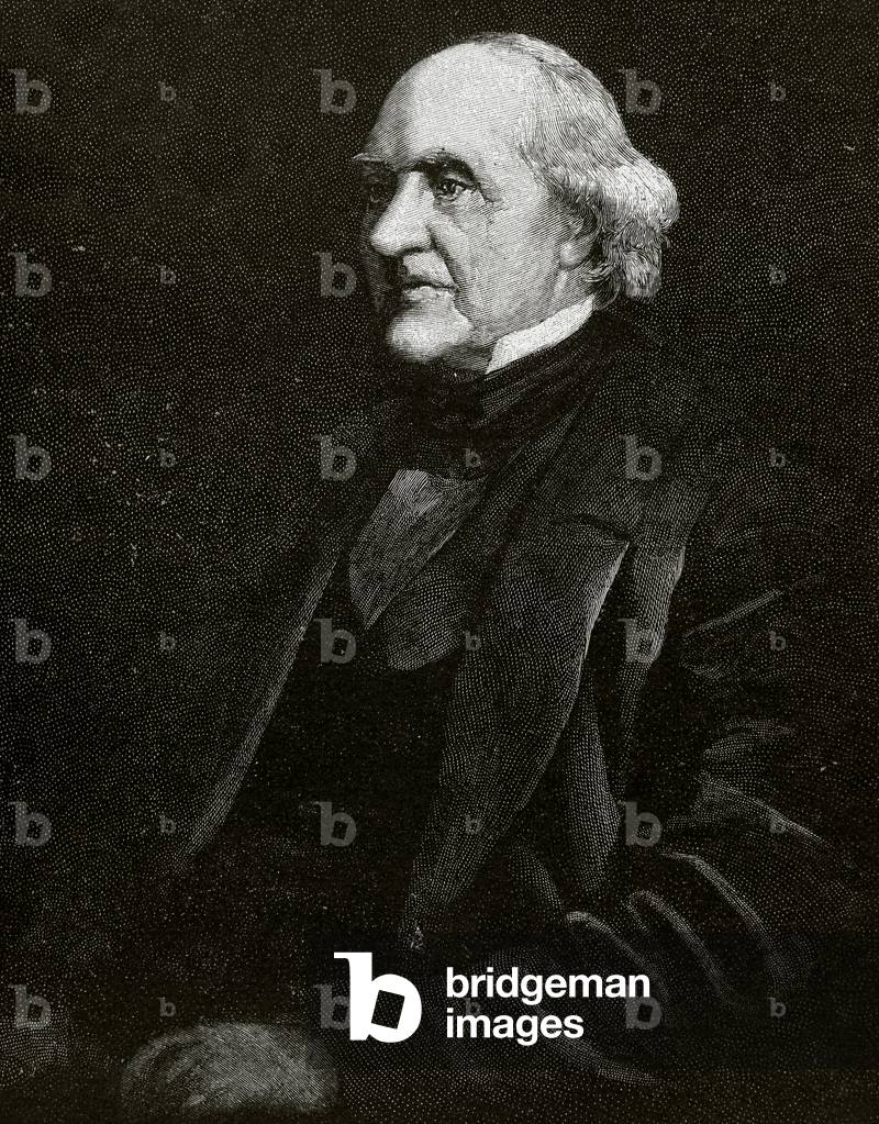 Portrait of George Peabody (1795-1869), American-British financier and philanthrop (engraving)