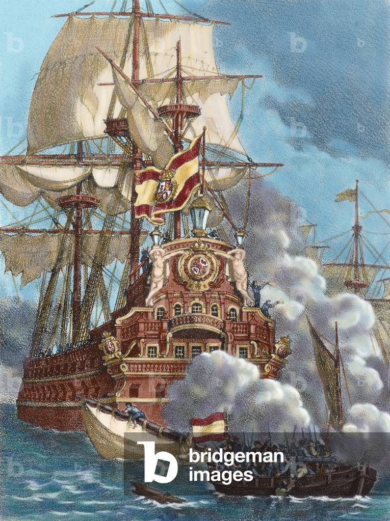 The Brethren or Brethren of the Coast attacking three Spanish galleons