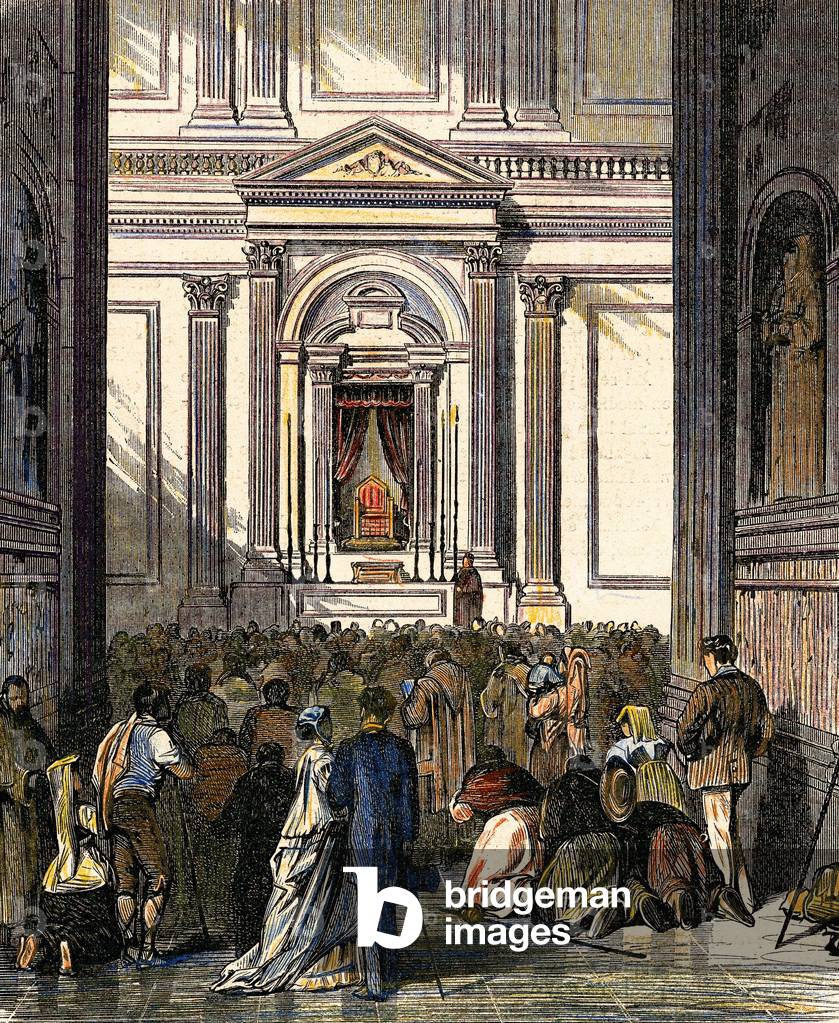 Italy. Rome. Ecumenical Council. The Chair of St. Peter. Colored engraving.