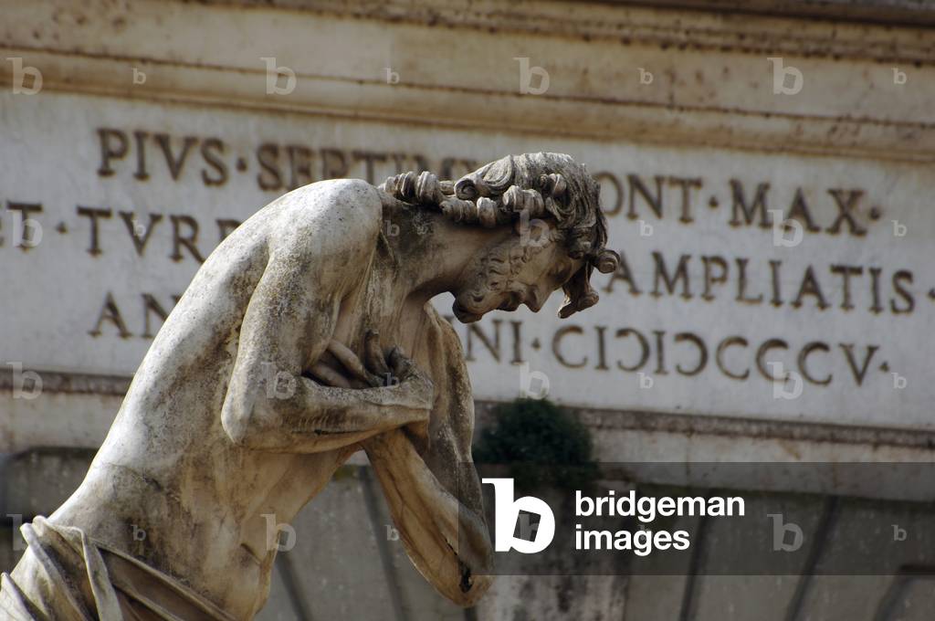 Statue decorating the bridge, Milvian bridge over the Tiber riber, Rome, Italy