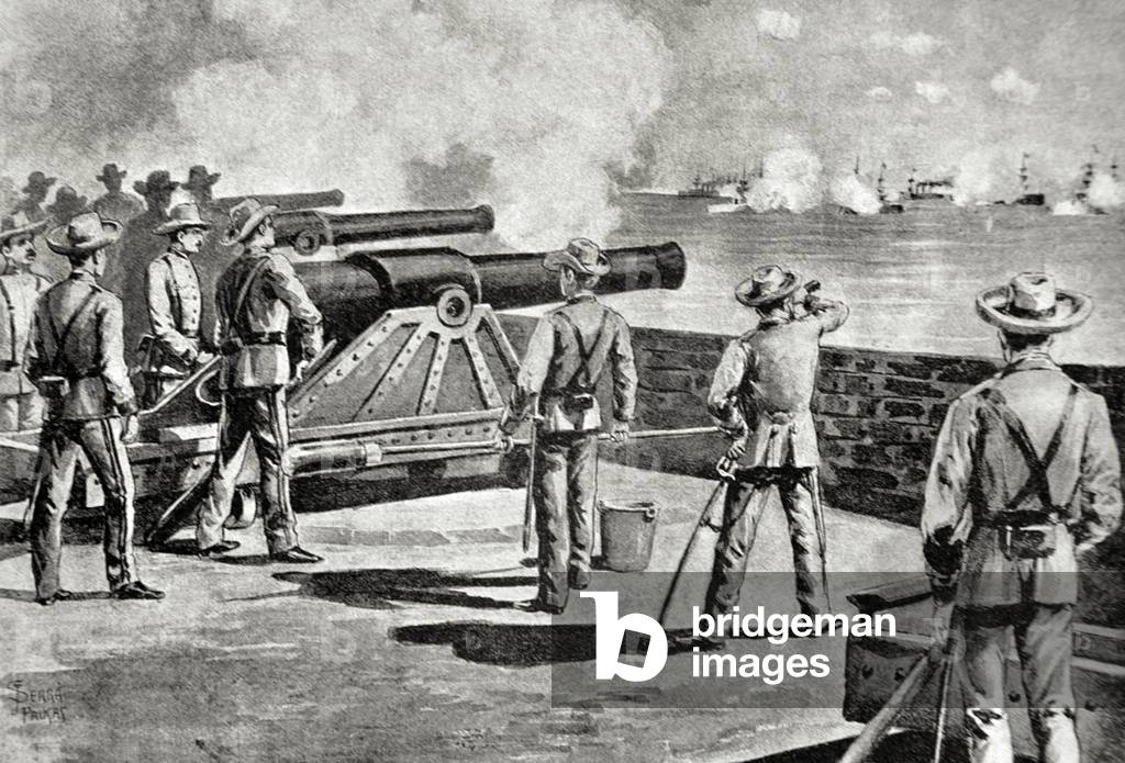 Spanish-American War, 1898: The defence of Matanzas against the US troops' military attack (engraving)