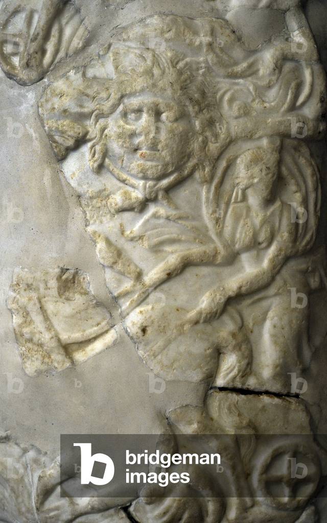 Fragment statue, Shield, Relief, The Moon (Selene), 1st-2nd century AD Spain