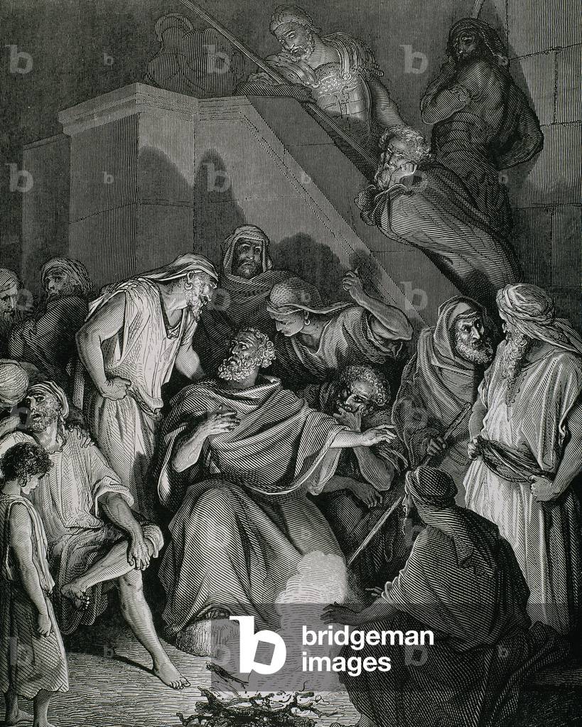 Saint. Peter (c. 1 B.C.-67 A.C). Apostle of Jesus Christ and first Pope of the Catholic Church. St. Peter's denials. Engraving.