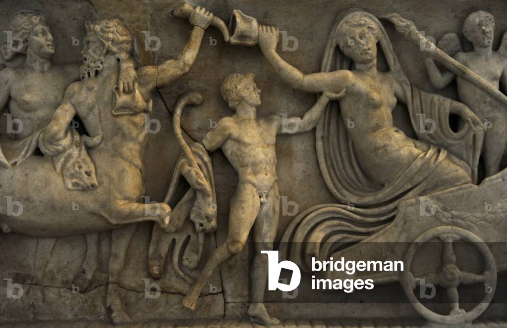 Roman sarcophagus. About 140 AD. Marriage of Dionysus and Adriadne.