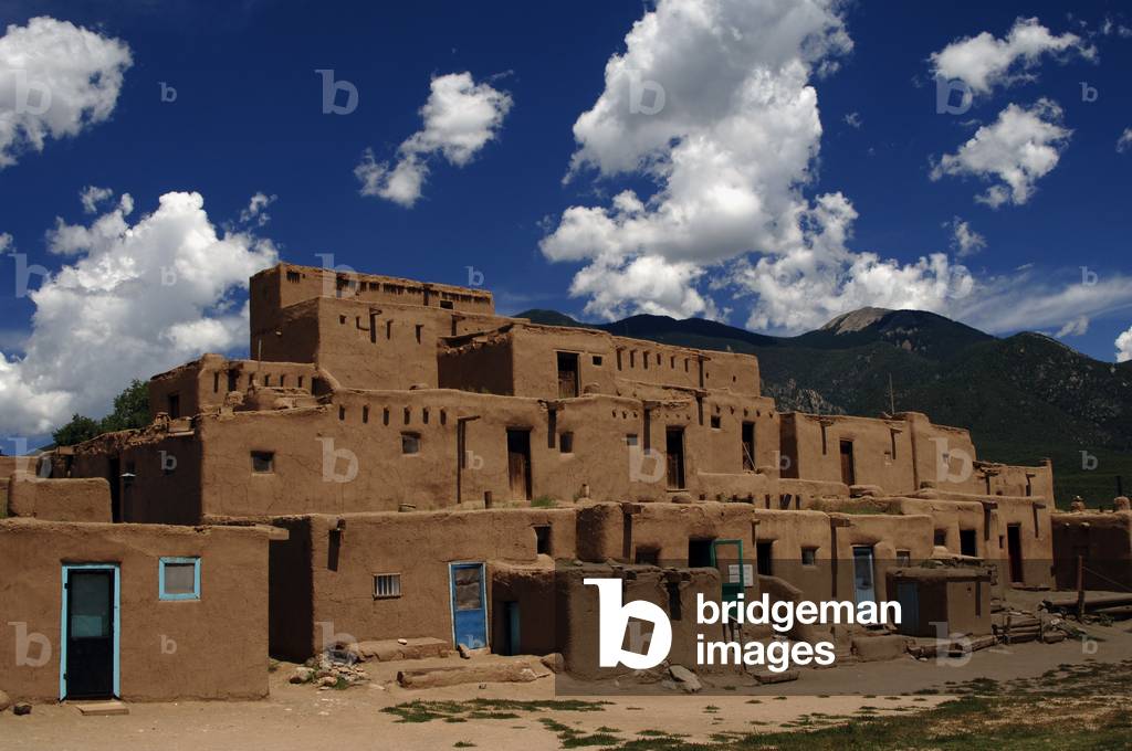 United States. Taos Pueblo. Adobe buildings.