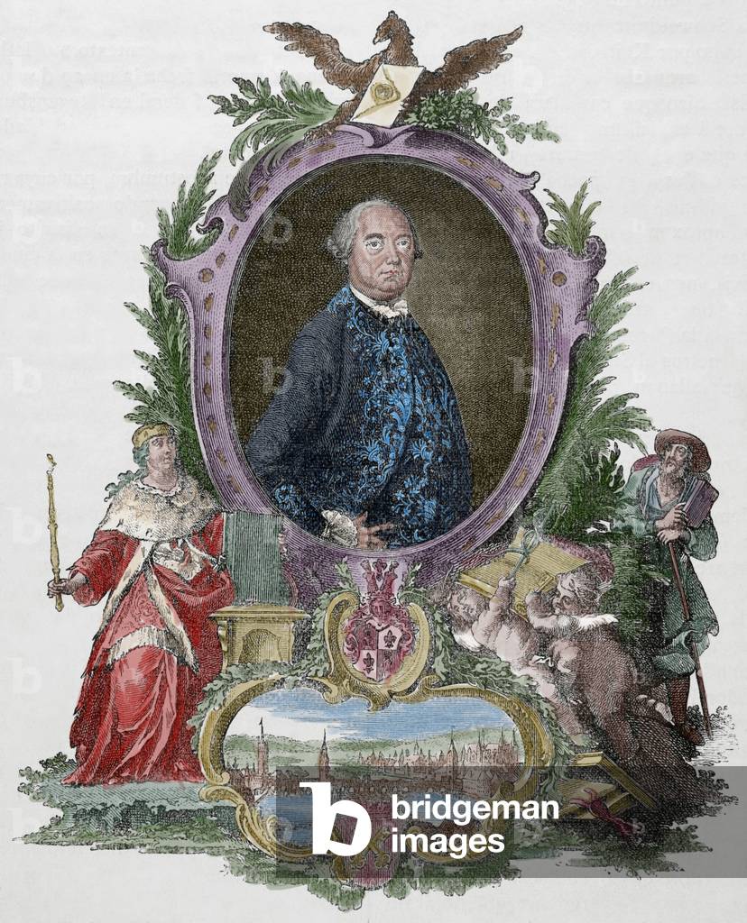Heinrich Christopher Liber (1707-1788). German political. Engraving. Colored.