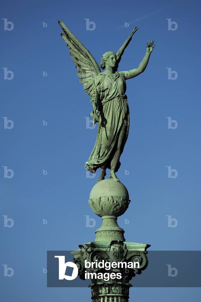 Statue of Victory by Ferdinand Edvard Ring. 19th century. Column Memorial of Ivar Huitfeldt (1665-1710). Copenhagen. Denmark.