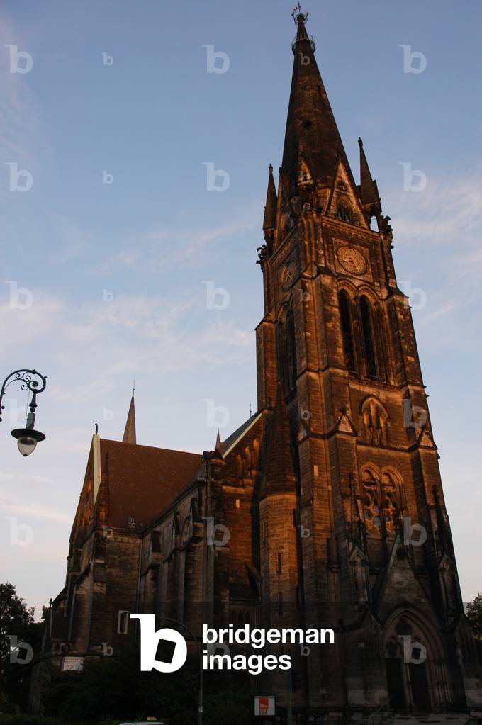 Germany. Berlin. Church at Southern Star Square at sunset. 19th century.