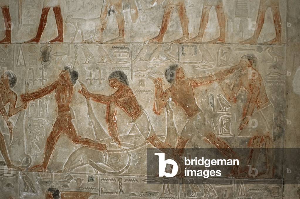 Relief, Butchering oxen, Mastaba of Ptahhotep and Akhethotep, Egypt