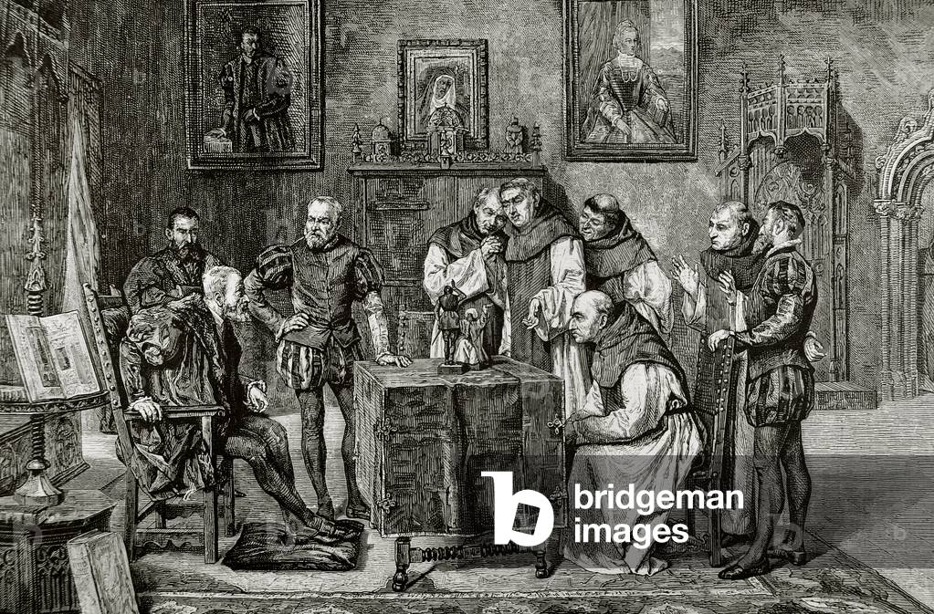Charles I of Spain (1500-1558) at Yuste, Engraving.