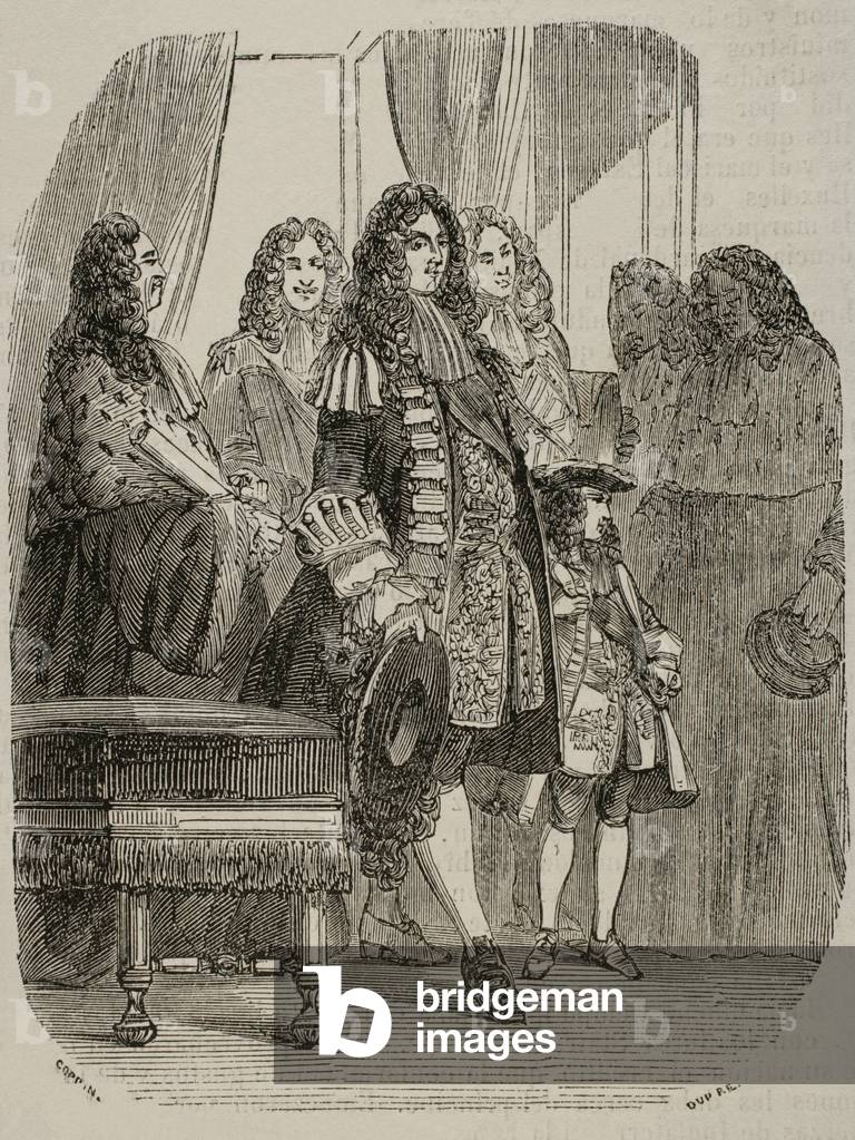 The Regent with Louis XV in the Parliament, 19th century (engraving)