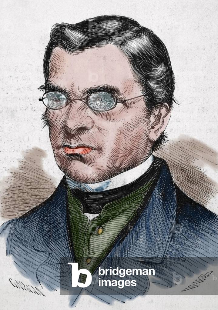 Emile Littre (1801-1881). French lexicographer and philosopher. Engraving. Colored.