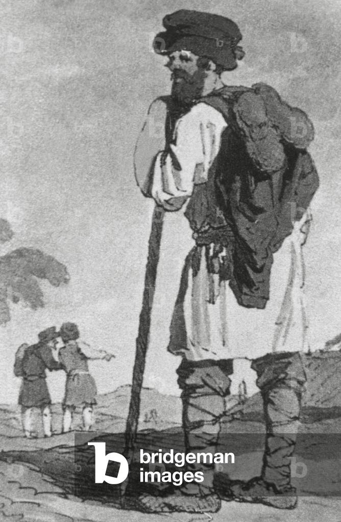 Czarist Russia, Russian peasant wearing summer clothes (engraving)