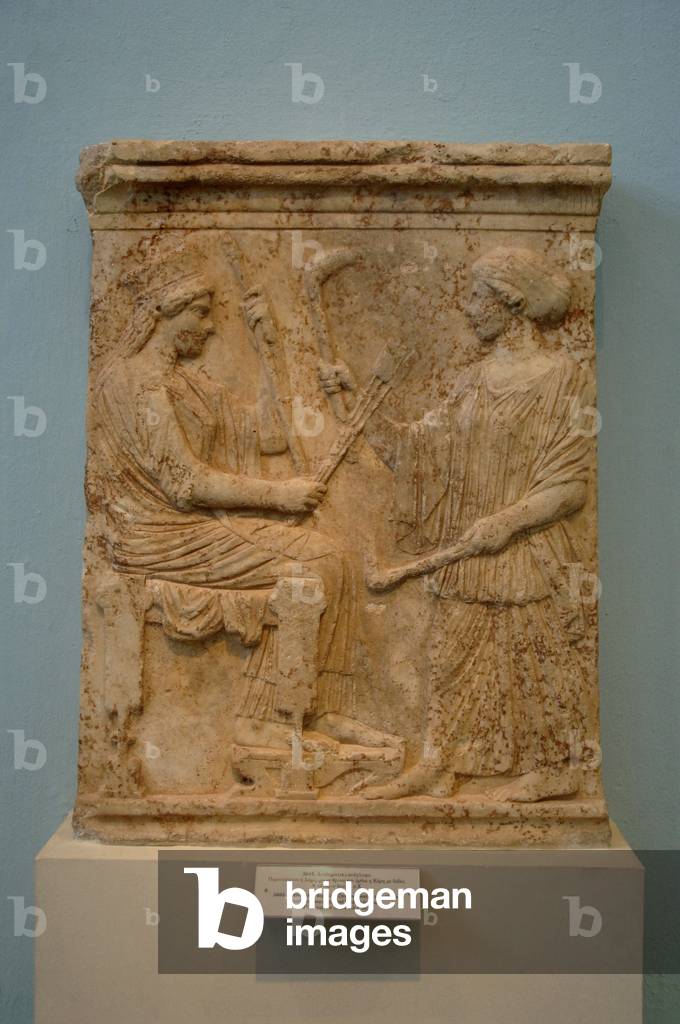Votive relief representing Demeter and kore. V century b.C. Greece.