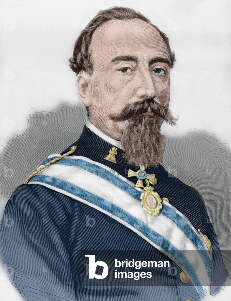 Portrait of Carlos Ibanez de Ibero (1825-1891), Spanish General - Engraving by Paris, from the Spanish and American Illustration, 1876 - C. ibanez de ibero, Spanish General - Engraving by Paris, The Spanish and American Illustration, 1876, Colored