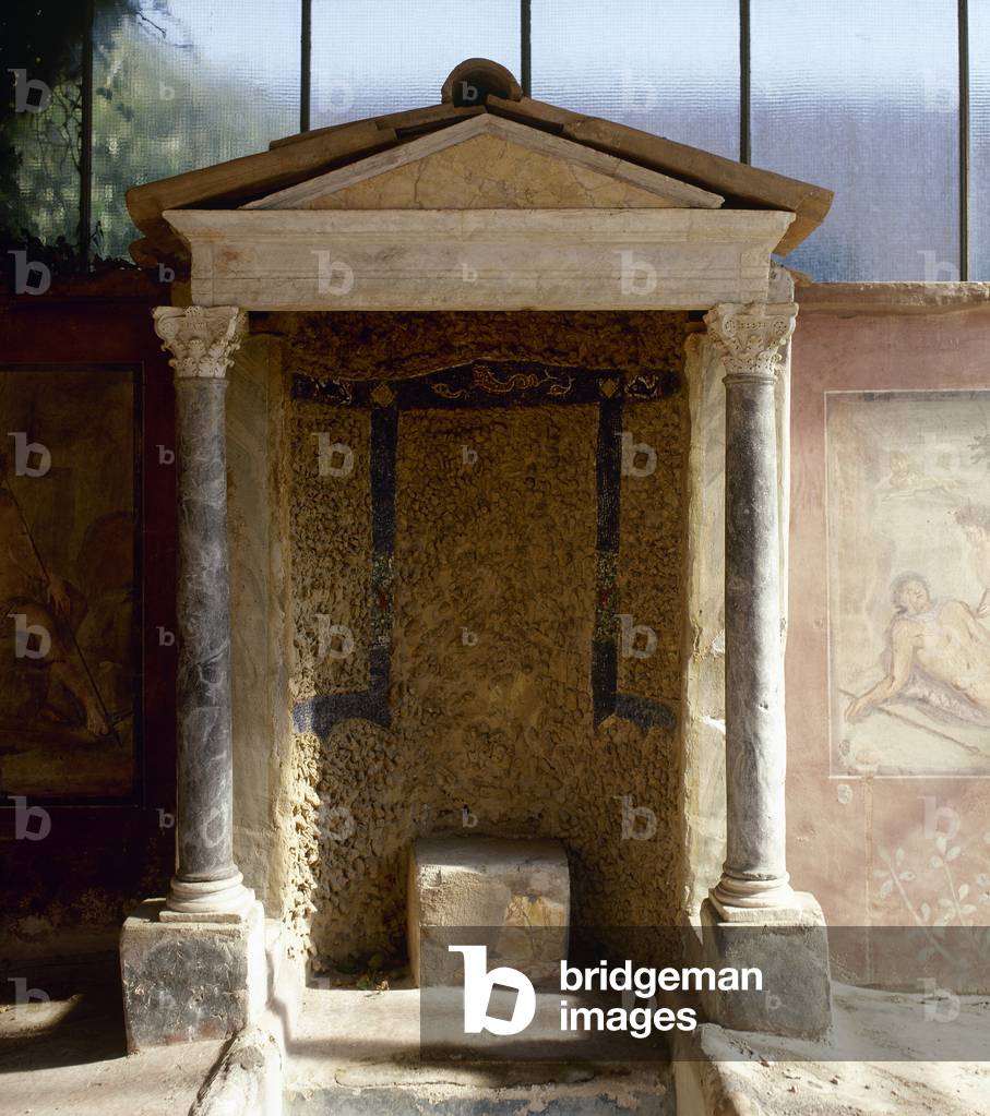 Italy. Pompeii. The House of Loreius Tiburtinus. Aedicula with decorative frescoes.