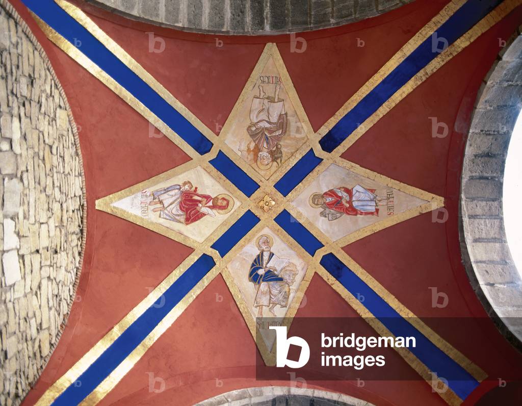 Spain. Arceniega. Church of Our Lady of Assumption. The Four Evangelists. Fresco from the vault of the atrium.
