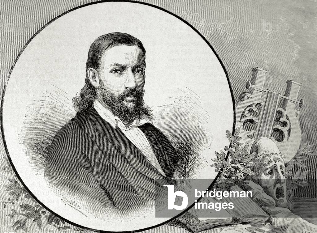 Portrait of Jose Jacinto Milanes, Cuban writer (engraving)