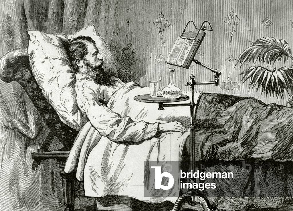 King of Prussia Frederick William IV, on his deathbed, in an improvised study cabinet (engraving)