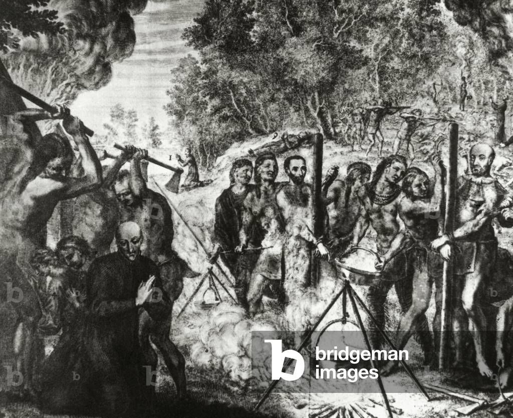 Jesuit missionaries martyred by indigenous people (engraving)