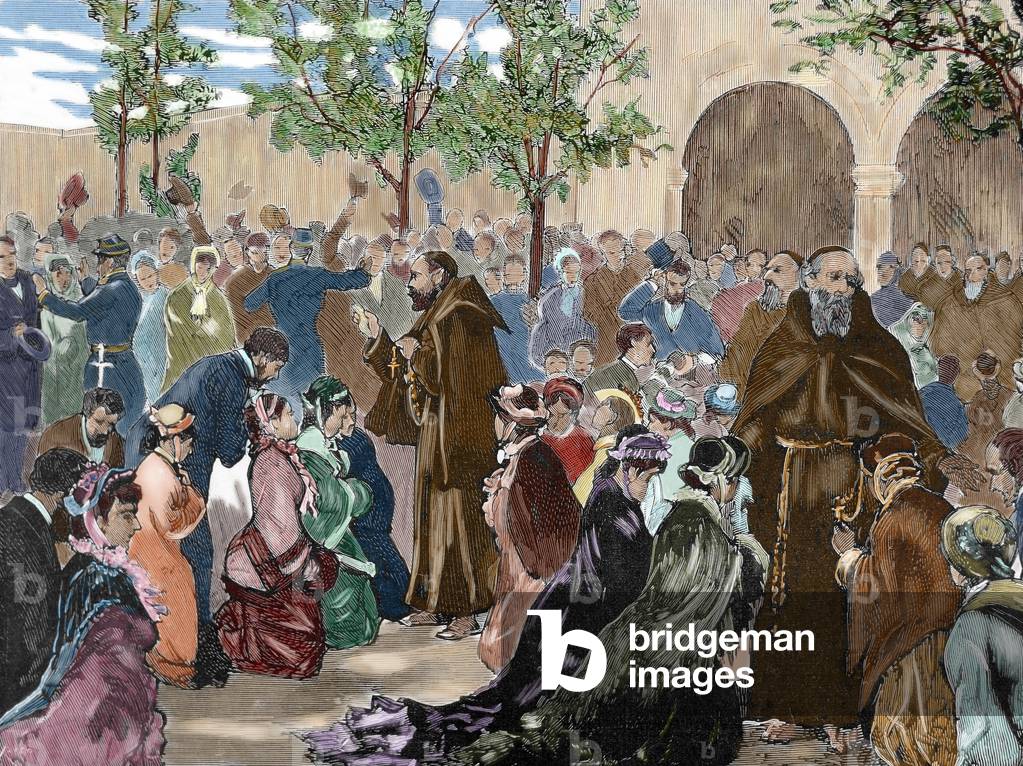 Expulsion of the Capuchin Fathers of their Convent of the Rue de la Sante, (1880). Paris. 