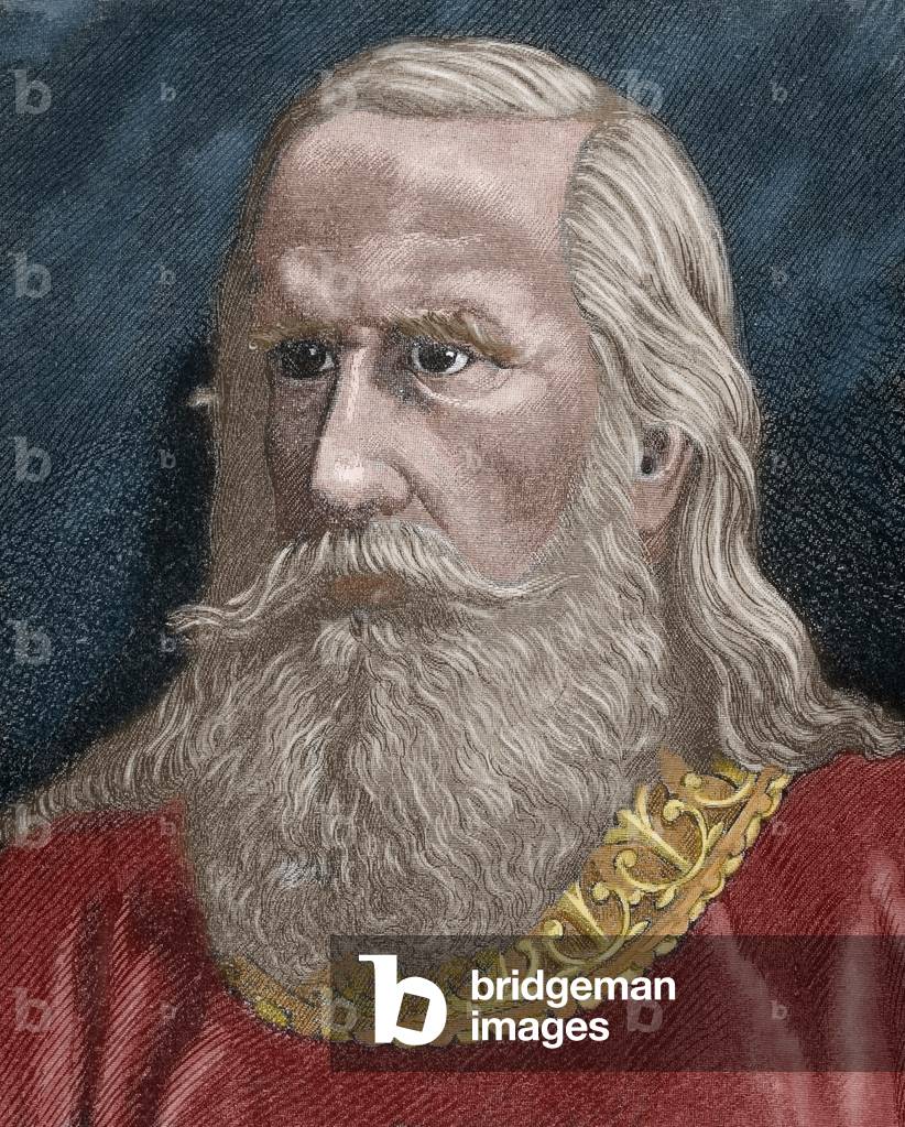 Alfonso II of Asturias (c.760-842). Portrait. coloured engraving.