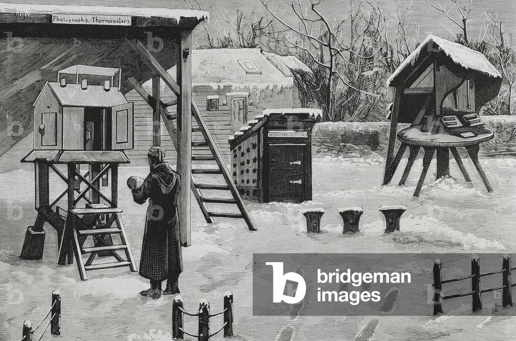 England. Royal Observatory, Greenwich. New procedure to obtain photographs of thermometer alterations. Engraving, 19th century.