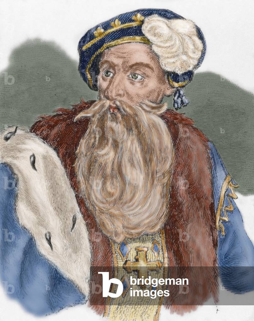 Gustav I of Sweden (1496-1560). Portrait (colour engraving)