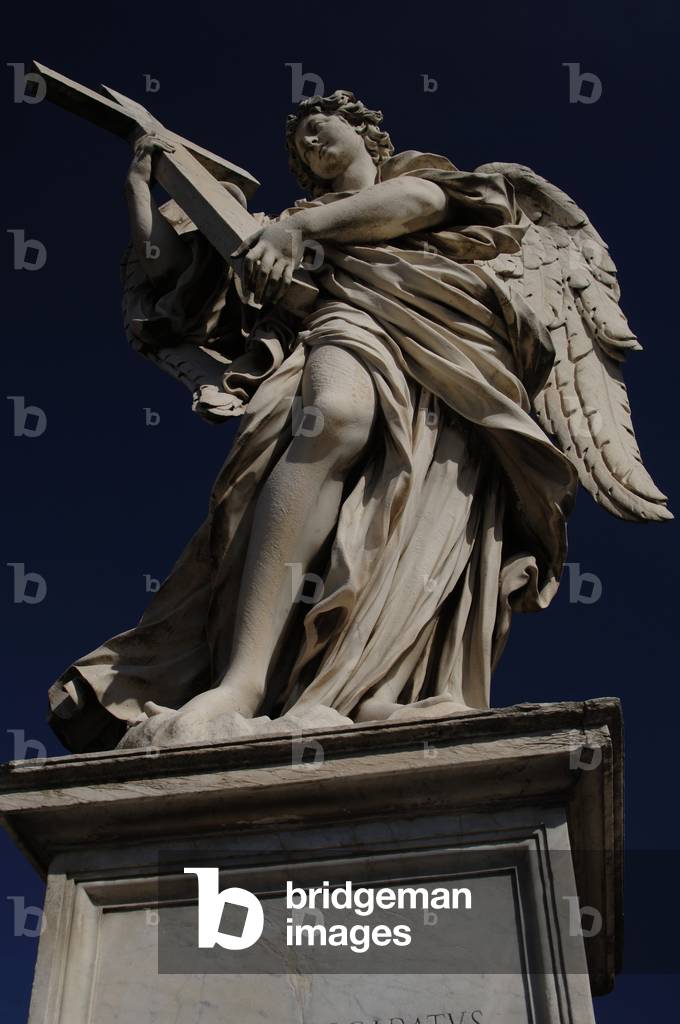Angel with a cross by Ercole Ferrata (1610-1686). Sant'Angelo Bridge. Rome.