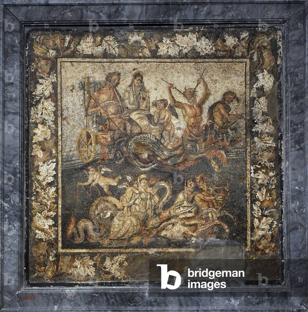 Roman mosaic, Neptune and Amphitrite in a chariot, House of Granduca di Toscana, Pompeii